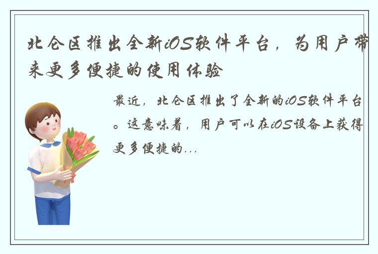 北仑区推出全新iOS软件平台，为用户带来更多便捷的使用体验