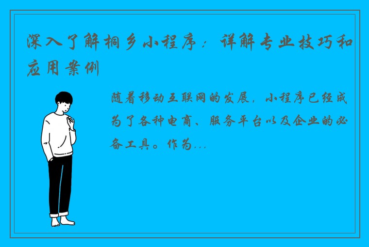 深入了解桐乡小程序：详解专业技巧和应用案例