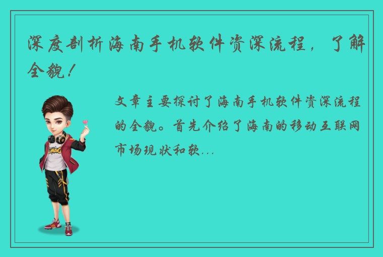 深度剖析海南手机软件资深流程，了解全貌！